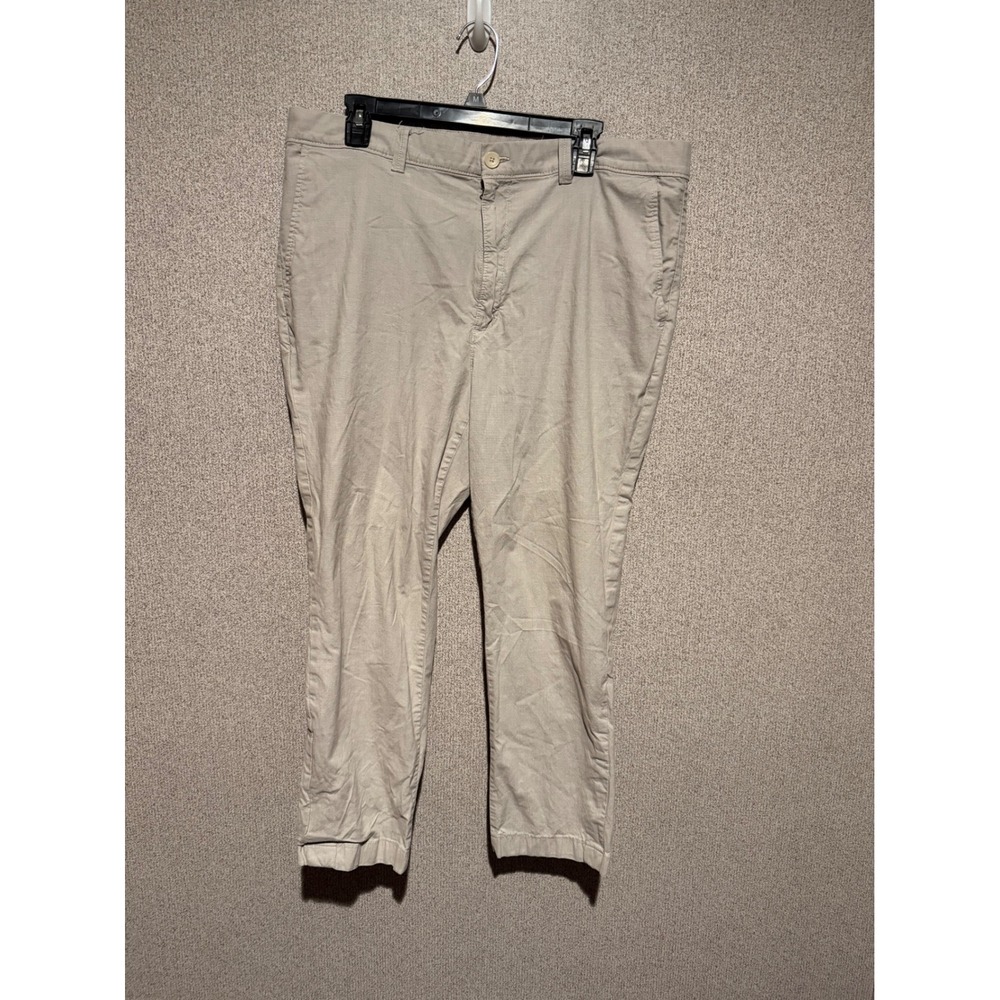 Roundtree & Yorke Mens 40x30 Khaki Beige Flat Front Chino‎ Pants Casual